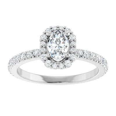 14K White Gold Oval Halo Engagement Ring with 3/8 CT Center and 3/4 CTW Diamonds