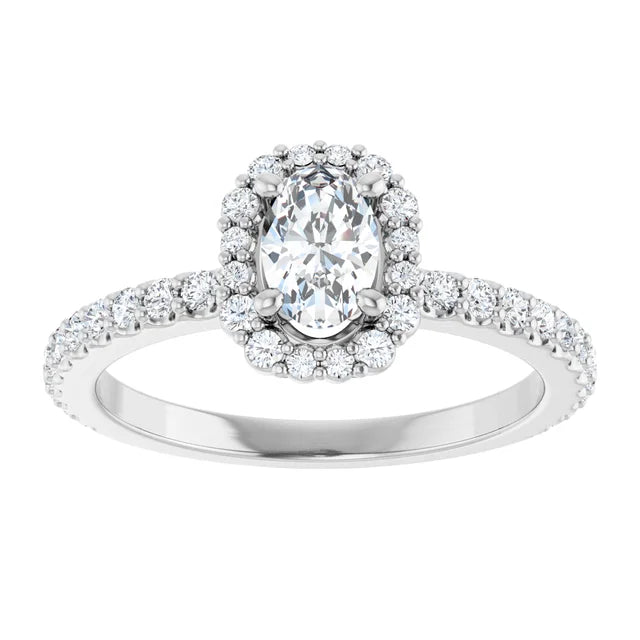 14K White Gold Oval Halo Engagement Ring with 3/8 CT Center and 3/4 CTW Diamonds