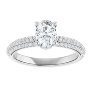 14K White Gold Oval Engagement Ring with 3/4 CT Center and 1 CTW Pave Diamond Band