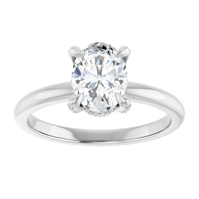 14K White Gold Solitaire Engagement Ring with 1 CT Oval Center and Claw Prongs