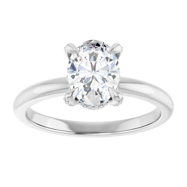 14K White Gold Solitaire Engagement Ring with 1 CT Oval Center and Claw Prongs