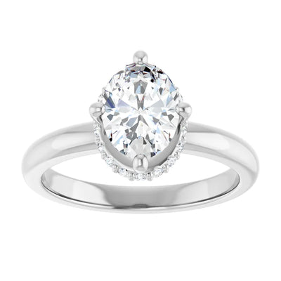 14K White Gold Oval Engagement Ring with 1 CT Center and Hidden Halo, 1 1/8 CTW Diamonds