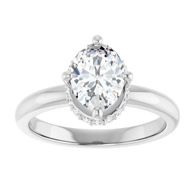 14K White Gold Oval Engagement Ring with 1 CT Center and Hidden Halo, 1 1/8 CTW Diamonds
