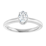 14K White Gold Oval Engagement Ring with 3/8 CT Center and Hidden Halo