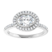 14K White Gold Bezel Set Oval Halo Engagement Ring with 1 CT Center and 1 1/5 CTW Diamonds