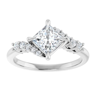 14K White Gold 1 1/6 CTW Princess Diamond Engagement Ring with Round Diamond Accents