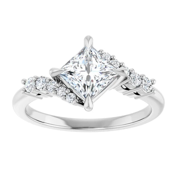14K White Gold 1 1/6 CTW Princess Diamond Engagement Ring with Round Diamond Accents