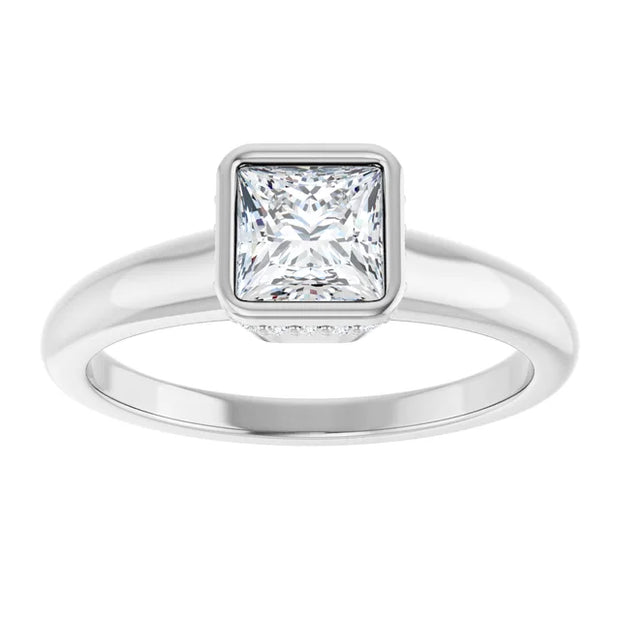 14K White Gold 3/4 CTW Princess Diamond Bezel-Set Solitaire Engagement Ring