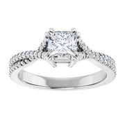 14K White Gold 9/10 CTW Princess Diamond Engagement Ring with Twisted Pavé Shank