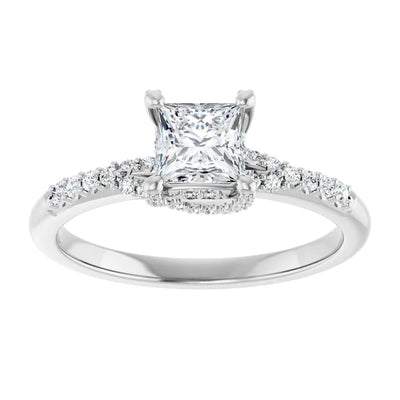 14K White Gold 3/4 CTW Princess Diamond Engagement Ring with Pavé Band