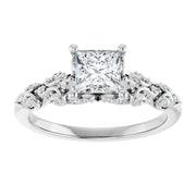 14K White Gold 3/4 CTW Princess Diamond Engagement Ring with Vintage-Inspired Filigree Band