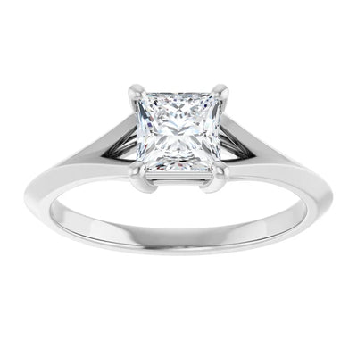 14K White Gold Princess Cut Solitaire Engagement Ring with 3/4 CT Center and Tapered Cathedral Setting