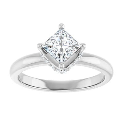 14K White Gold Princess Cut Engagement Ring with 3/4 CT Center and 7/8 CTW Hidden Halo