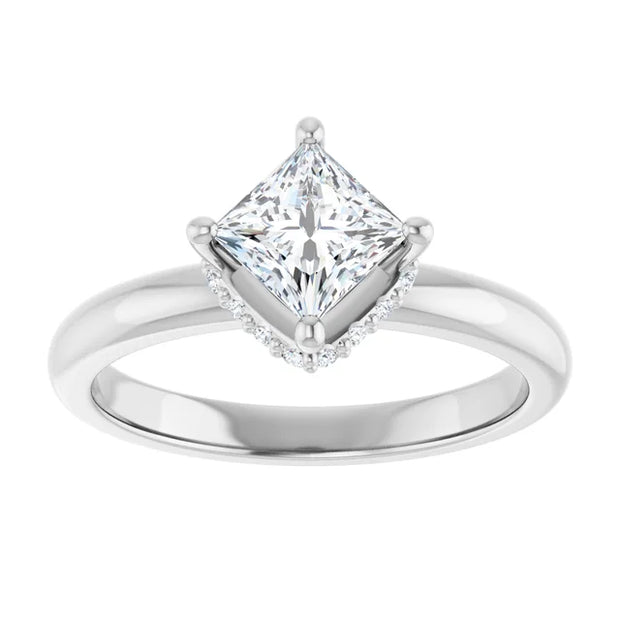 14K White Gold Princess Cut Engagement Ring with 3/4 CT Center and 7/8 CTW Hidden Halo