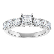 14K White Gold Princess Cut Engagement Ring with 3/8 CT Center and 1 1/3 CTW Graduated Diamond