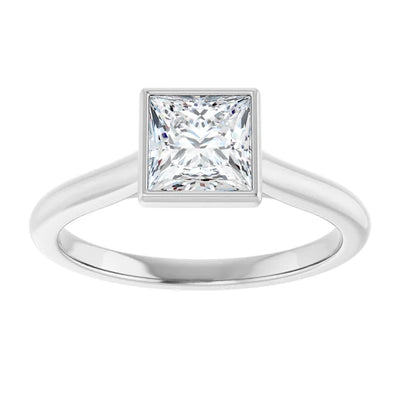 14K White Gold Bezel Set Princess Cut Solitaire Ring with 1/2 CT Center Diamond