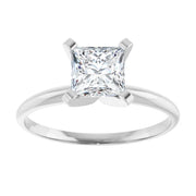 14K White Gold Princess Cut Solitaire Engagement Ring with 1 CT Center Lightweight Design