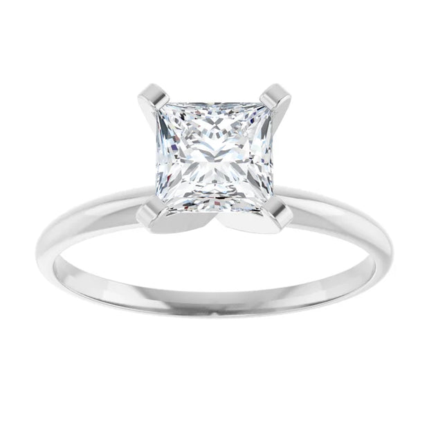 14K White Gold Princess Cut Solitaire Engagement Ring with 1 CT Center Lightweight Design