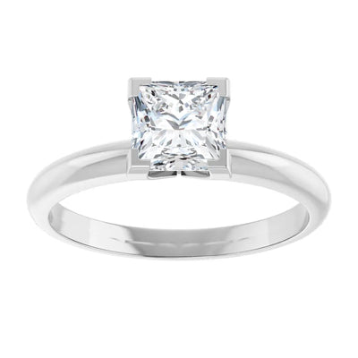 14K White Gold Princess Cut Solitaire Ring with 3/4 CT Center and V-End Prong Setting
