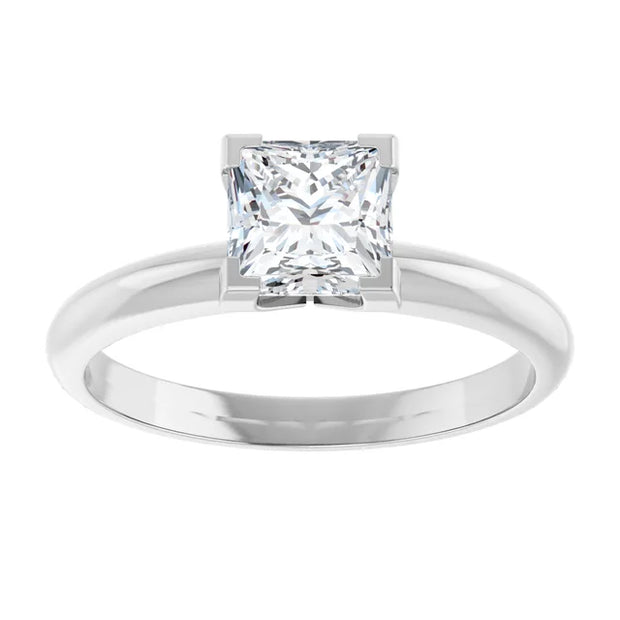 14K White Gold Princess Cut Solitaire Ring with 3/4 CT Center and V-End Prong Setting