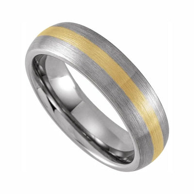 Mens Tungsten & 18K Yellow Gold PVD 6 mm Domed Band