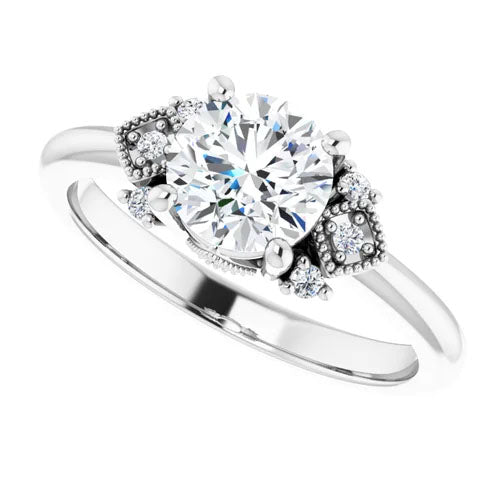 Classic Milgrain Diamond Accented Engagement Setting
