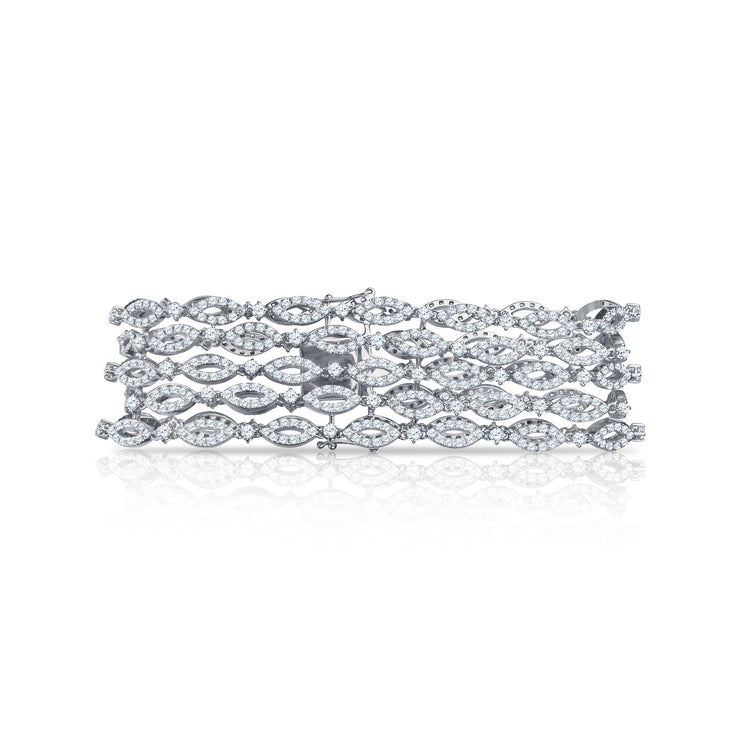 DeBeers 18K 13.30ctw Marquise Multi-Row Pavé Diamond Link Bracelet