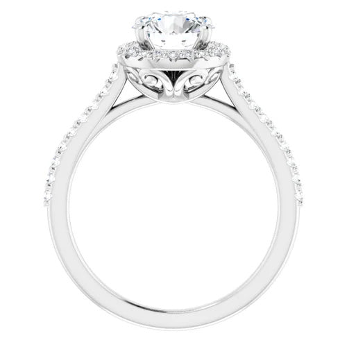 Traditional Cathedral Diamond Halo & Accented Engagement Setting