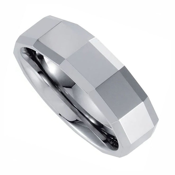 Mens 8.3 mm Faceted Tungsten Band with Beveled Edge