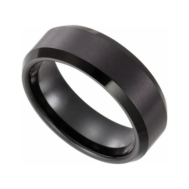 Mens Tungsten 8 mm Black Immerse Plated Satin Finish Band