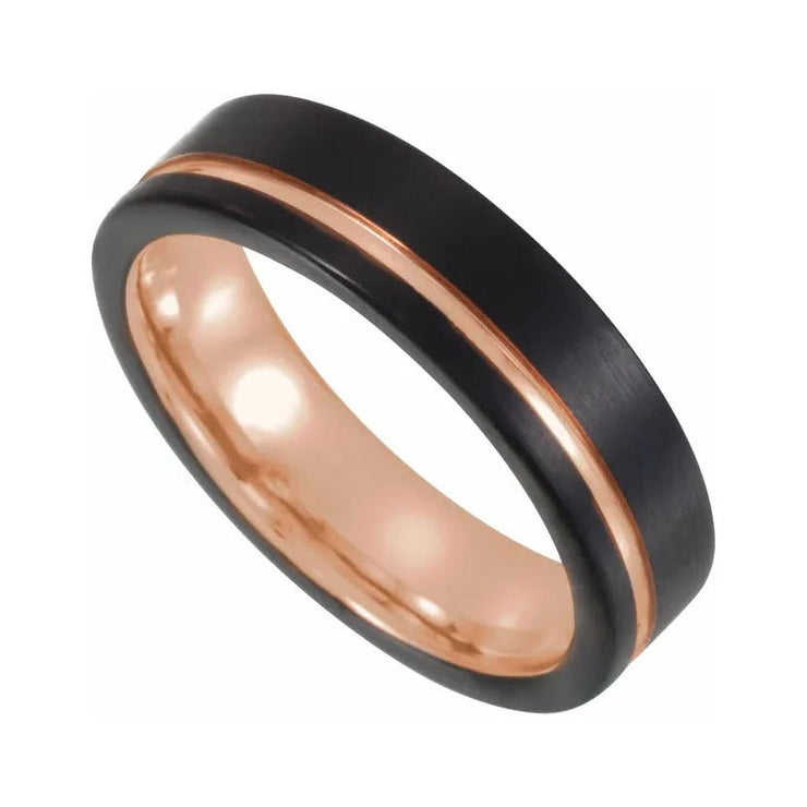 Mens Black & 18K Rose Gold PVD Tungsten 6 mm Band