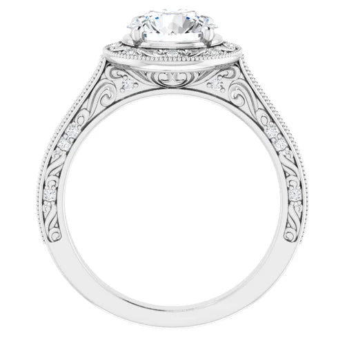 Vintage Scrollwork & Diamond Accented Halo Engagement Setting