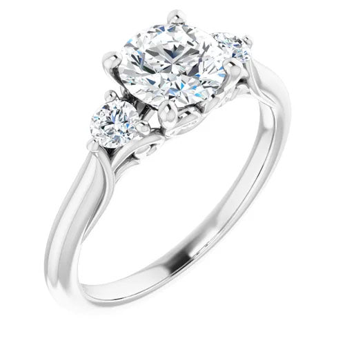 Cathedral Filigree Three-Stone Diamond Accented Engagement Setting