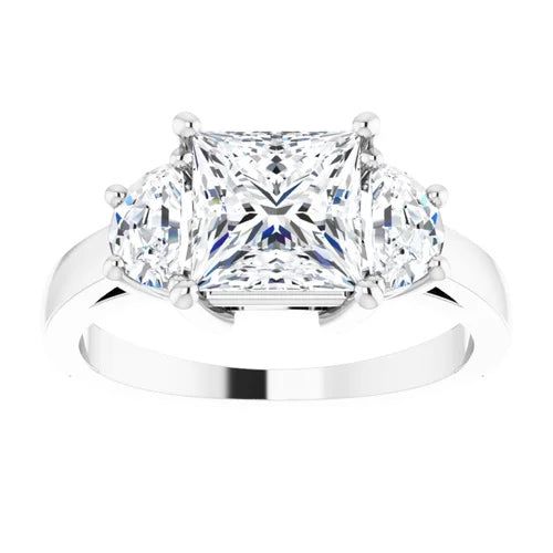 Square & Moon Three-Stone Diamond Engagement Setting