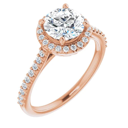 Traditional Cathedral Diamond Halo & Accented Engagement Setting
