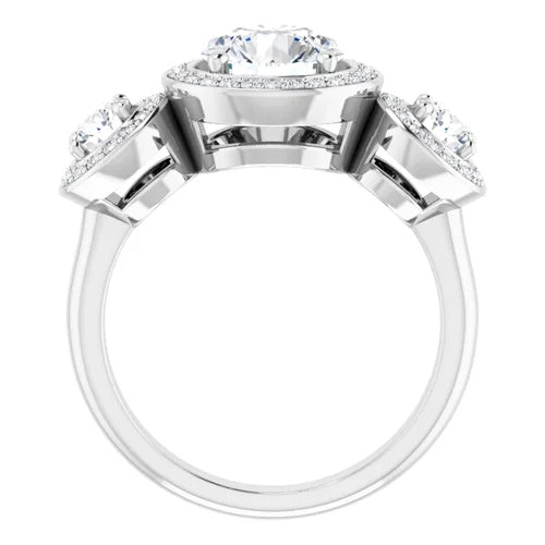 Diamond Halo Three-Stone Engagement Setting