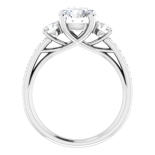 Trellis Three-Stone Diamond Accented Engagement Setting