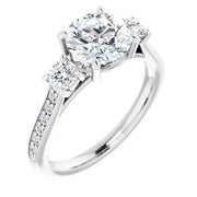 Three-Stone Diamond Accented Filigree Engagement Setting