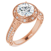 Vintage Scrollwork & Diamond Accented Halo Engagement Setting