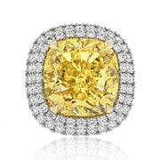 One Custom 22.75ctw Fancy Yellow Cushion Cut Diamond Accented Ring