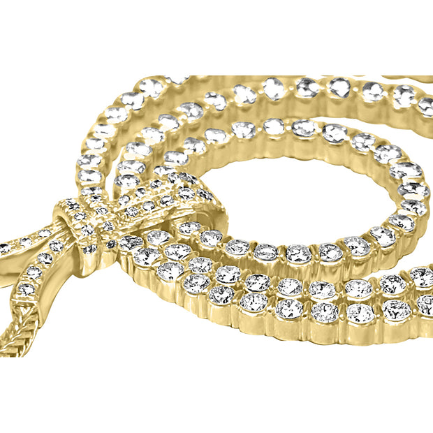 Solid 18K Yellow Gold Woven Floating Diamond Circles Necklace