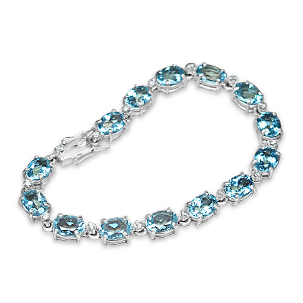 Extra Fine 14K 18.02ctw Brilliant Cut Aquamarine and Diamond Line Bracelet