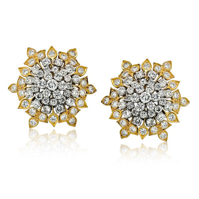 18K Platinum David Webb 13.00ctw Pave Diamond Cluster Earrings
