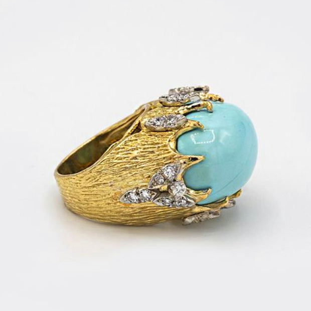 Art Deco 18K Turquoise Diamond Ring
