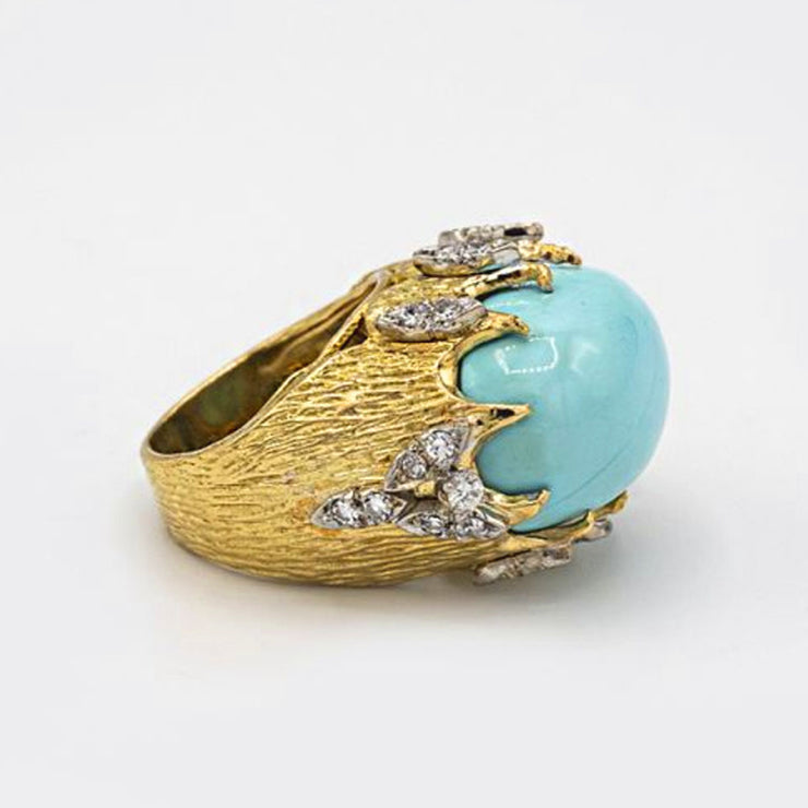 Art Deco 18K Turquoise Diamond Ring
