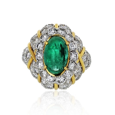 David Webb Platinum 18K Emerald Woven Diamond Ring