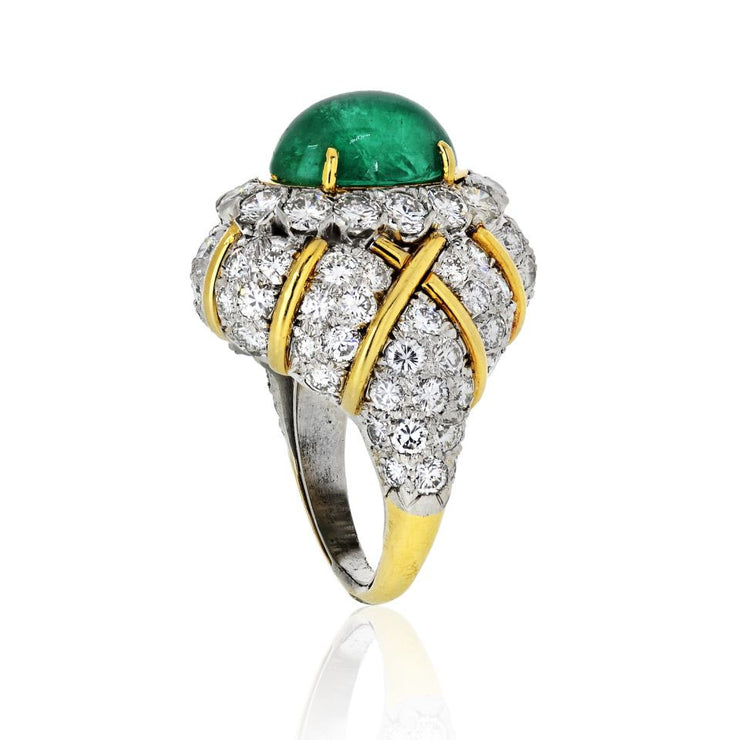 David Webb Emerald Woven Diamond Ring