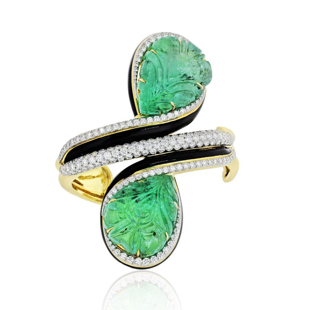 David Webb Two-Tone Carved Emerald Diamond Cuff Bracelet