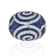 18K Large Pave Diamond and Sapphire Domed Ring