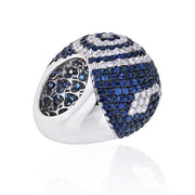 18K Large Pave Diamond and Sapphire Domed Ring